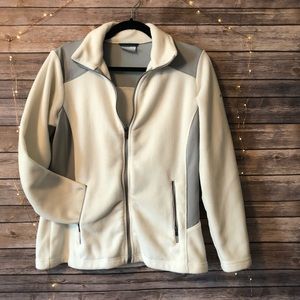 COLUMBIA Fleece White and Grey Zip Up with Pockets